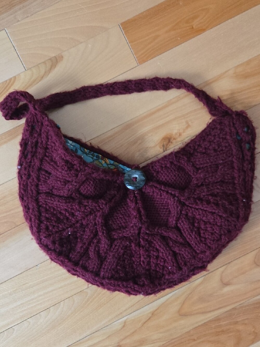 Handmade One Of A Kind Crochet Maroon Knit Shoulder Bag With Paisley Lining